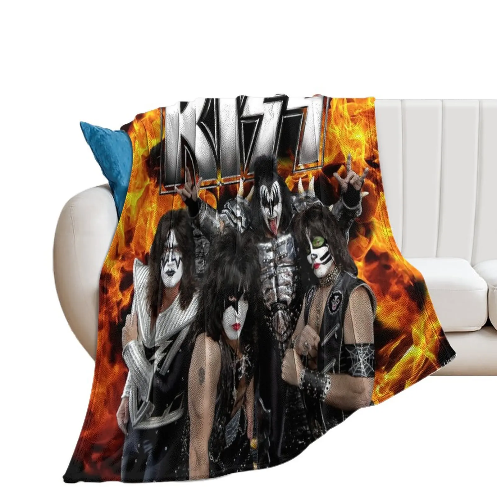 

KISS with Logo and band Throw Blanket Soft Blankets Sofas Of Decoration Comforter Bed Blankets