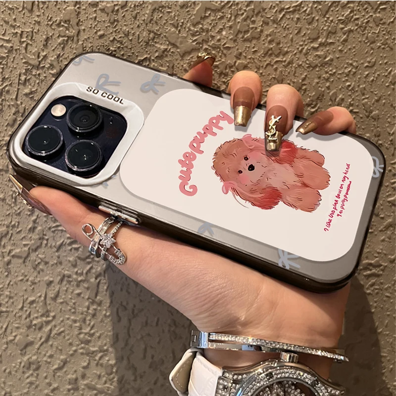 Cute Fluffy Puppy Phone Case For Samsung Series Sweet Pink Letter Print Soft Shockproof Protective Cover