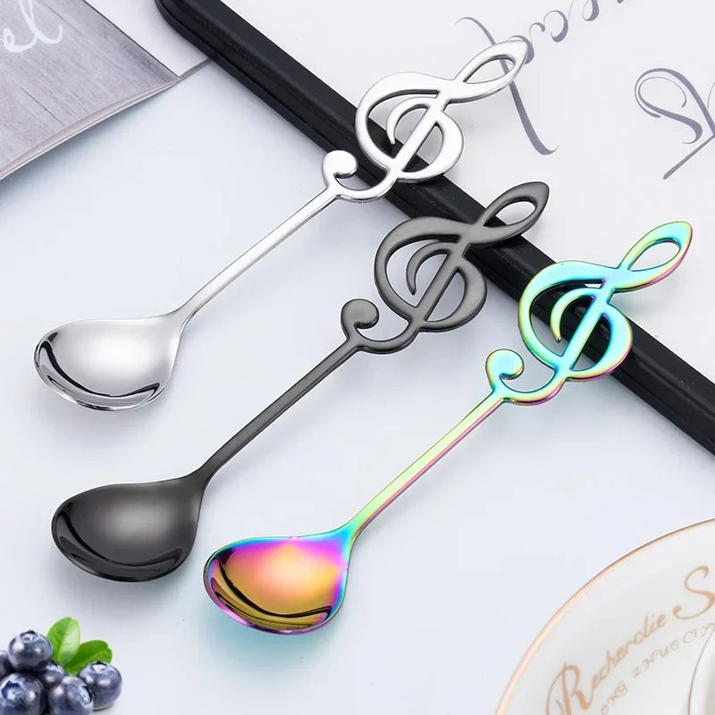 Stainless Steel Musical Note Spoon Creative Coffee Spoon Ice Cream Teaspoon Stirring Spoon Dessert Spoon Home Accessories