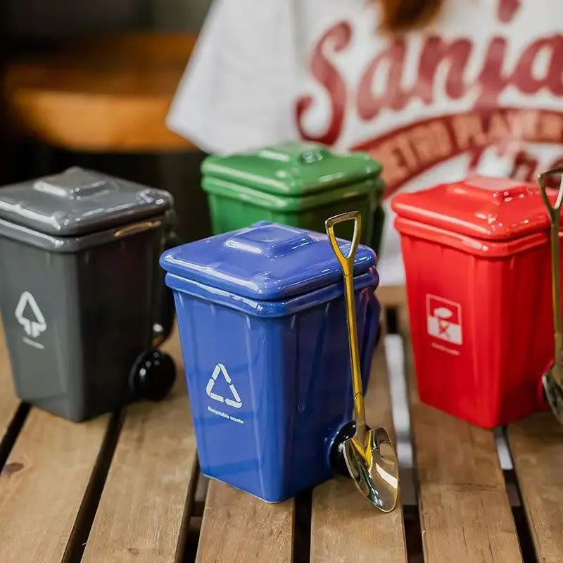 

400 мл забавная керамическая кружка для мусорного бака, модные зеленые офисные кофейные кружки, чашки для завтрака с молоком и овсом, чашка для воды для пары, чашка для подарка на день рождения