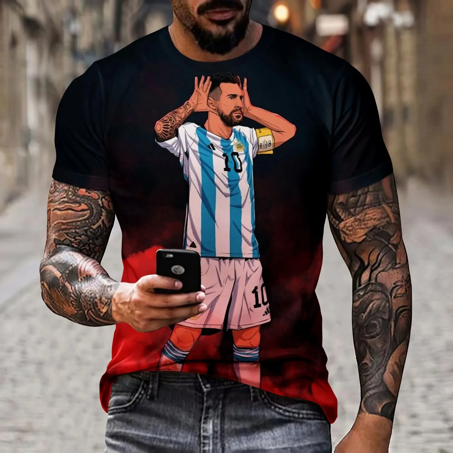 Messi Pattern T-shirts Men 3D Printing Luxury Brand Replica New Rock Pipboy Oversized Short Sleeve T Shirt Summer Tops Clothing