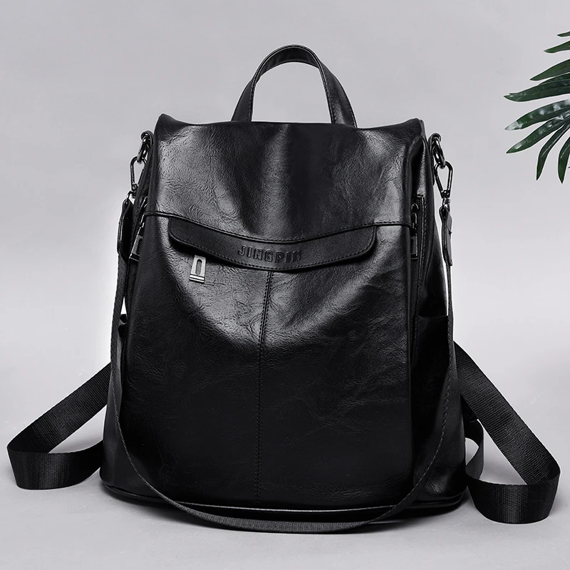 2024 NEW High Quality Soft Leather Women Backpacks Retro Solid Color Shoulder Bag Large Capacity Travel School Bag For Girls Sac