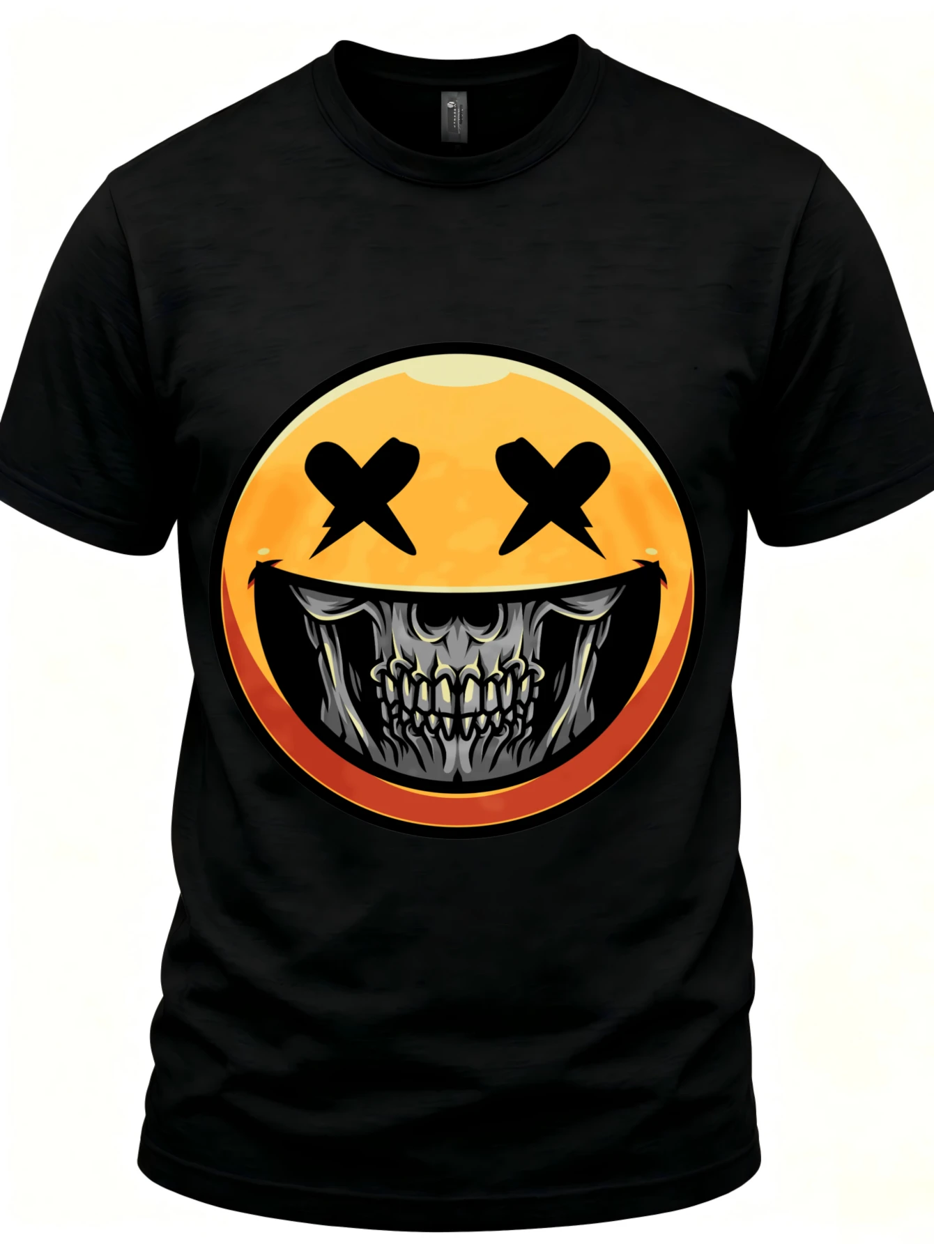 Vintage Fun Pattern Skull Smiley Face Pattern T-Shirt Men's High-Quality T-Shirt Casual Short-Sleeve Summer Top Street Party