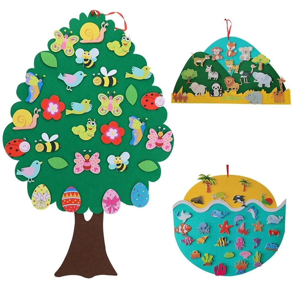 Crianças DIY Felt Tree Pendant Páscoa Brithday Presente Pingente Brinquedo Educacional Cartoon Wall Hanging Xmas para crianças Xmas Tree