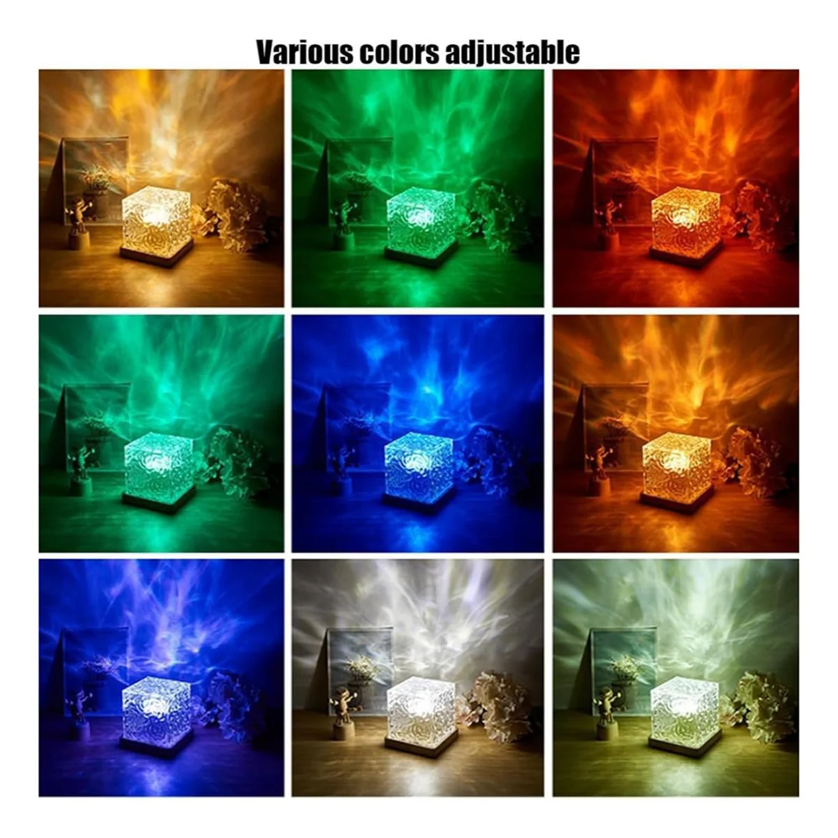 Aurora-Northern Lights Lamp,Wave Cube Lamp,Ocean Wave Projector, Water Wave Effect Lights para o quarto-C, 16 cores