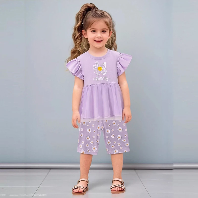 Little Maven Kinderkleidung 2026 Sommer Neue Baumwoll-Sets Cartoon-Blumen T-Shirts Tops+Hosen für Babymädchen