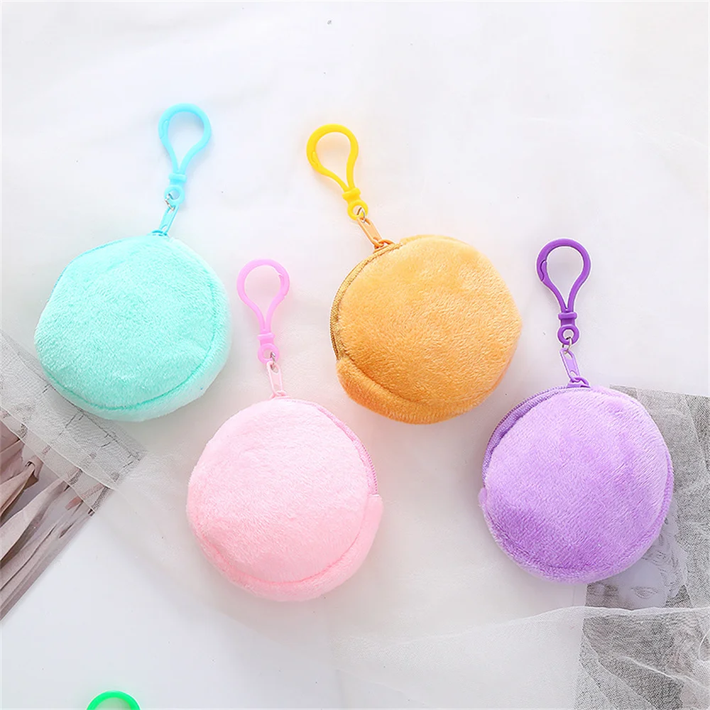 Plush Coin Purses Korean Solid Color Round Small Purses Women Kids Handbag Key Bag Kawaii Earphone Pouch Girls Gift