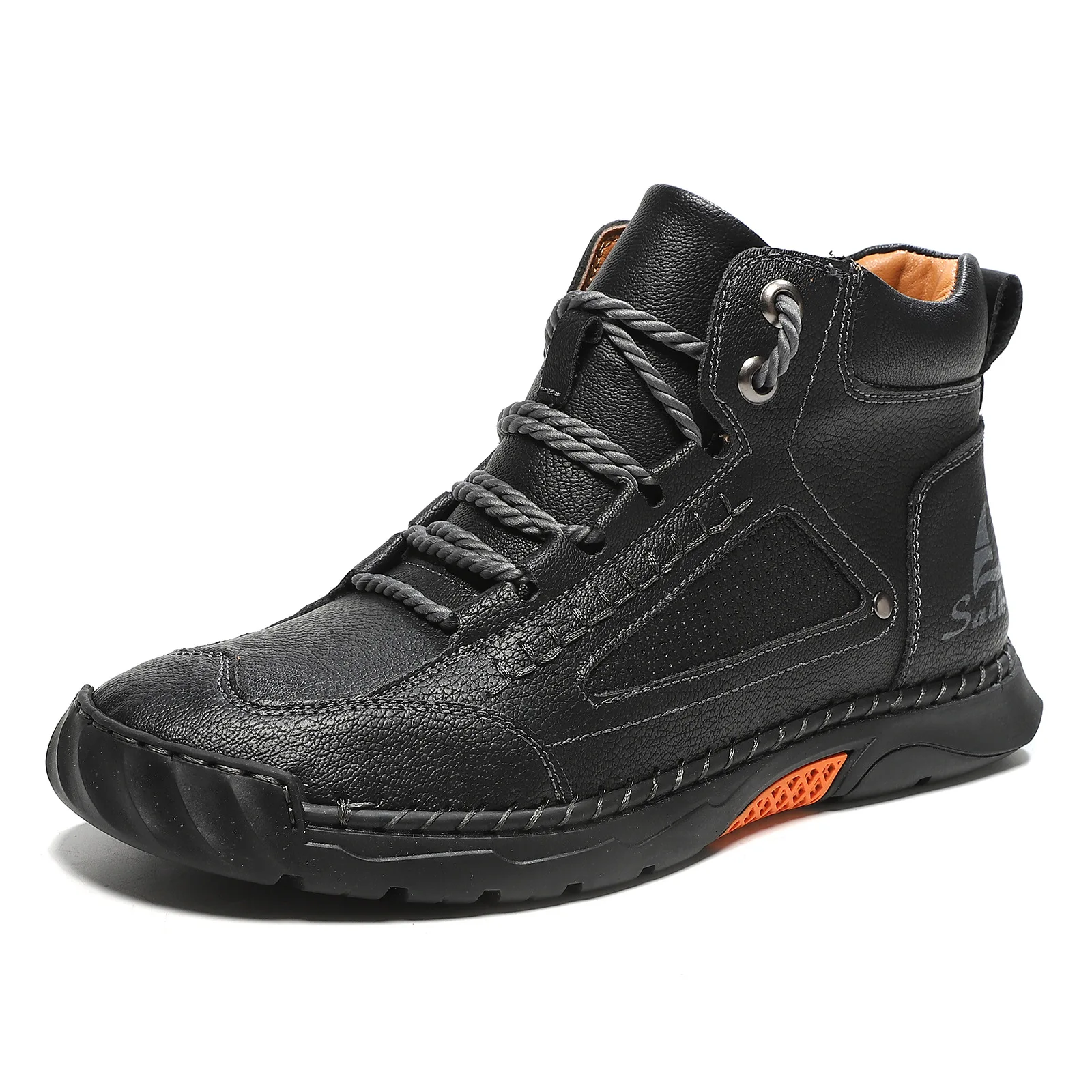 Men's Leather Ankle Boots Outdoor Casual Boots Vintage Soft Sneakers Flat Lace-up Boots Handmade Large Size Mens Shoes Botines