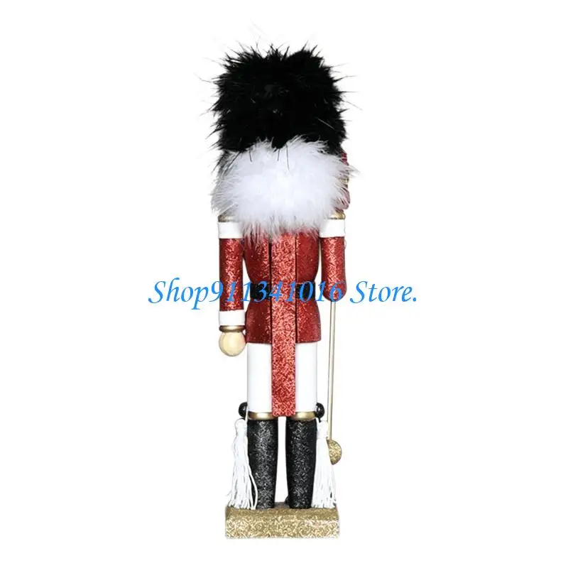  Christmas Wooden Shimmering Nutcrackers Soldier Figurine with Base and Faux Furs Hat