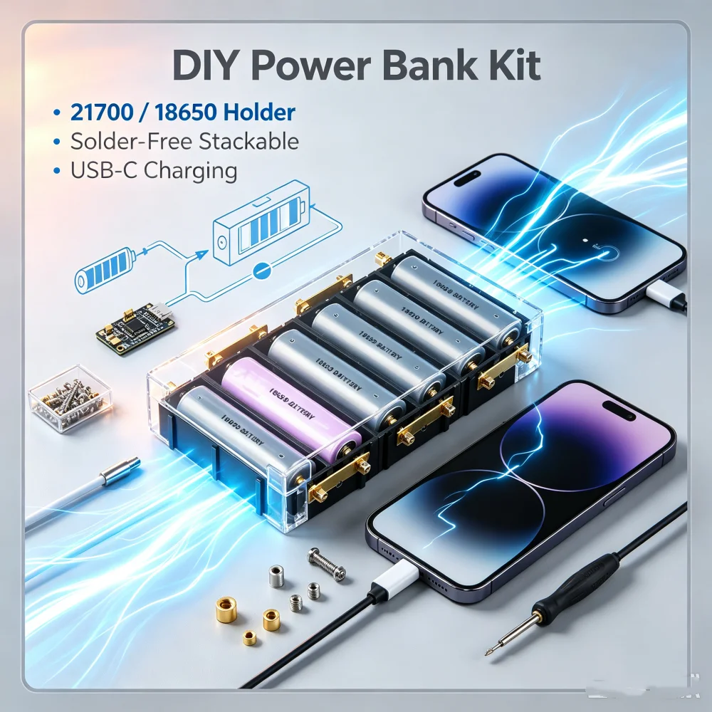 Portable 18650/21700 Splicable Battery Box Module For DIY Power Bank 18650/21700 Battery Case Solder-free Battery Slot 5-10A