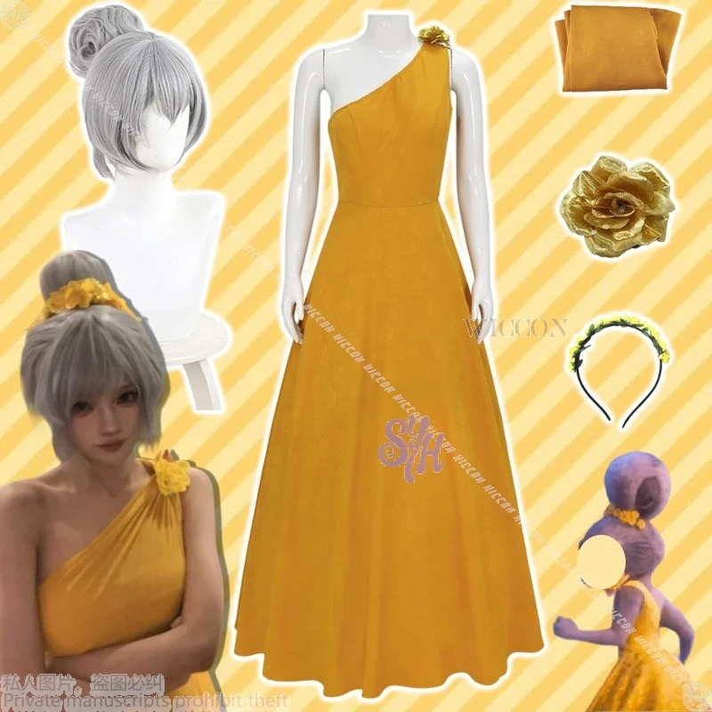 

Anime Furry Rabbit Cosplay Costume Yellow One-Shoulder Dress with Flower Detail for Halloween Dance PartyAnthropomorphic Lolita