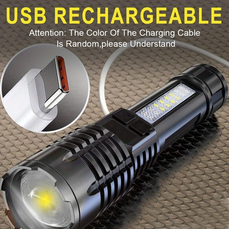 High Power Led Flashlight Telescopic Zoom Built-in Battery Rechargeable Led Flashlight Outdoor Camping Fishing Hiking Torch