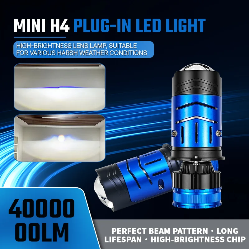 140W 6000K H4 Bi Mini LED Projector Len Car Bulb Headlight Turbo Fan LED Lamp Plug and Play For Car Motorcycle High Low Beam 12V