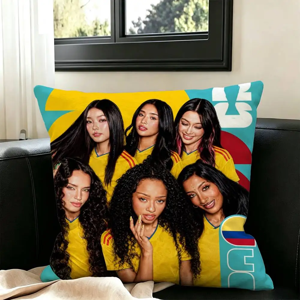 Modern Trendy Girl Group KATSEYE  Square Double-Sided printed Pillow Case Bedroom Bedside Pillow Sofa Cushion Cover