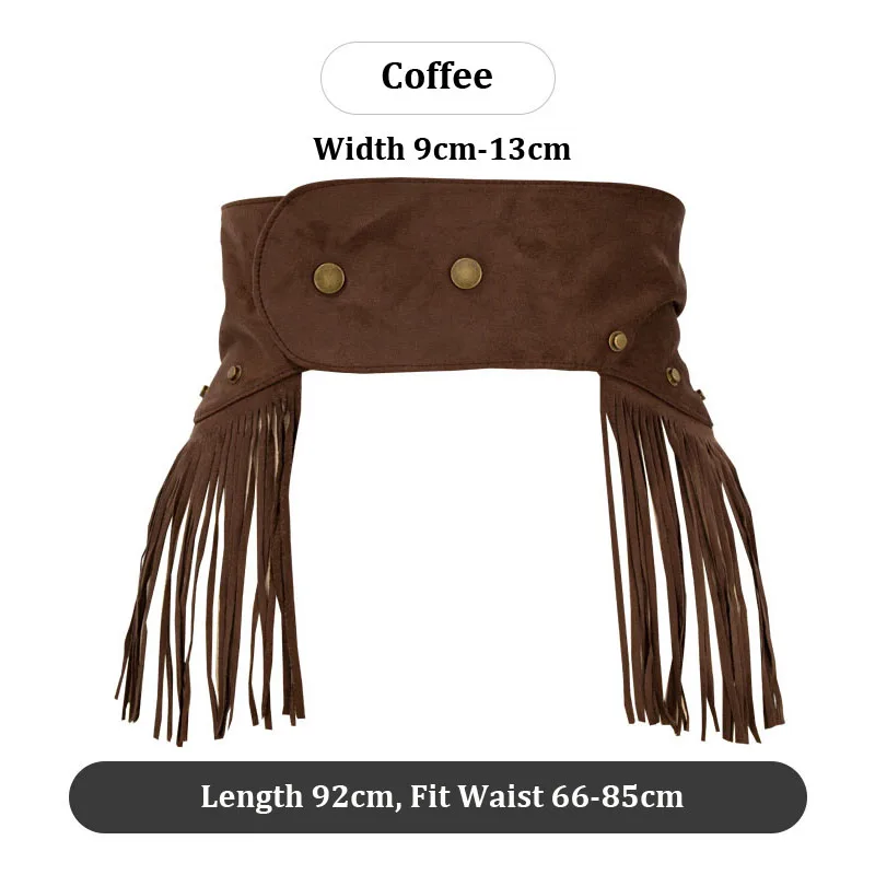 Fashion Wide Waist Belt for Women Black Suede Tassel Wrap Around Obi Boho Corset Cincher Waistband Dress Belt корсет готический