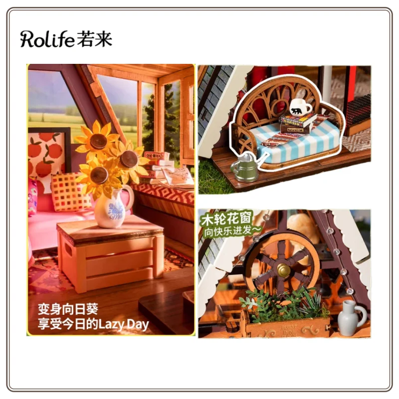 Nowy Drewniany Domek Trójkątny Rolife DIY Domek Artystyczny Europejska Willa Miniaturowy Model do Składania Klocki Prezent