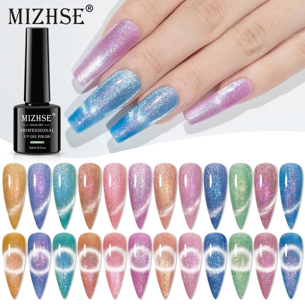 

MIZHSE 7ML Reflective Cat Eye Gel Nail Polish Magnetic Glitter Eggshell Neon Varnish Semi Permanent UV Gel Polish for Nails Art