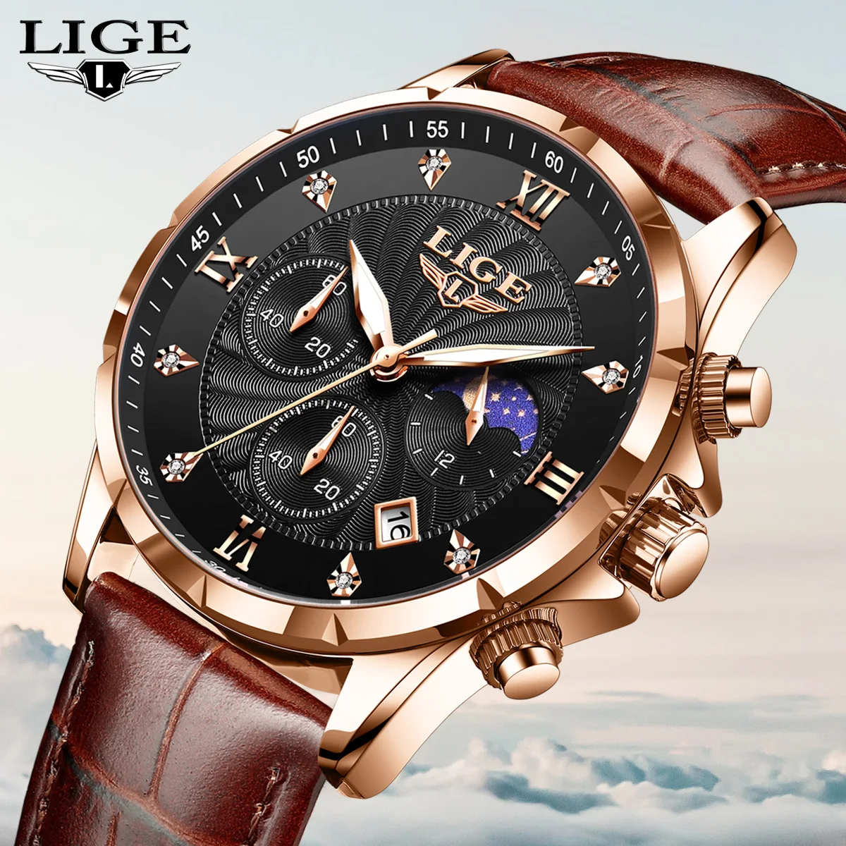 New Mens Watches LIGE Top Brand Luxury Leather Casual Quartz Watch Men\'s Sport Waterproof Clock Watch Relogios Masculino+Box