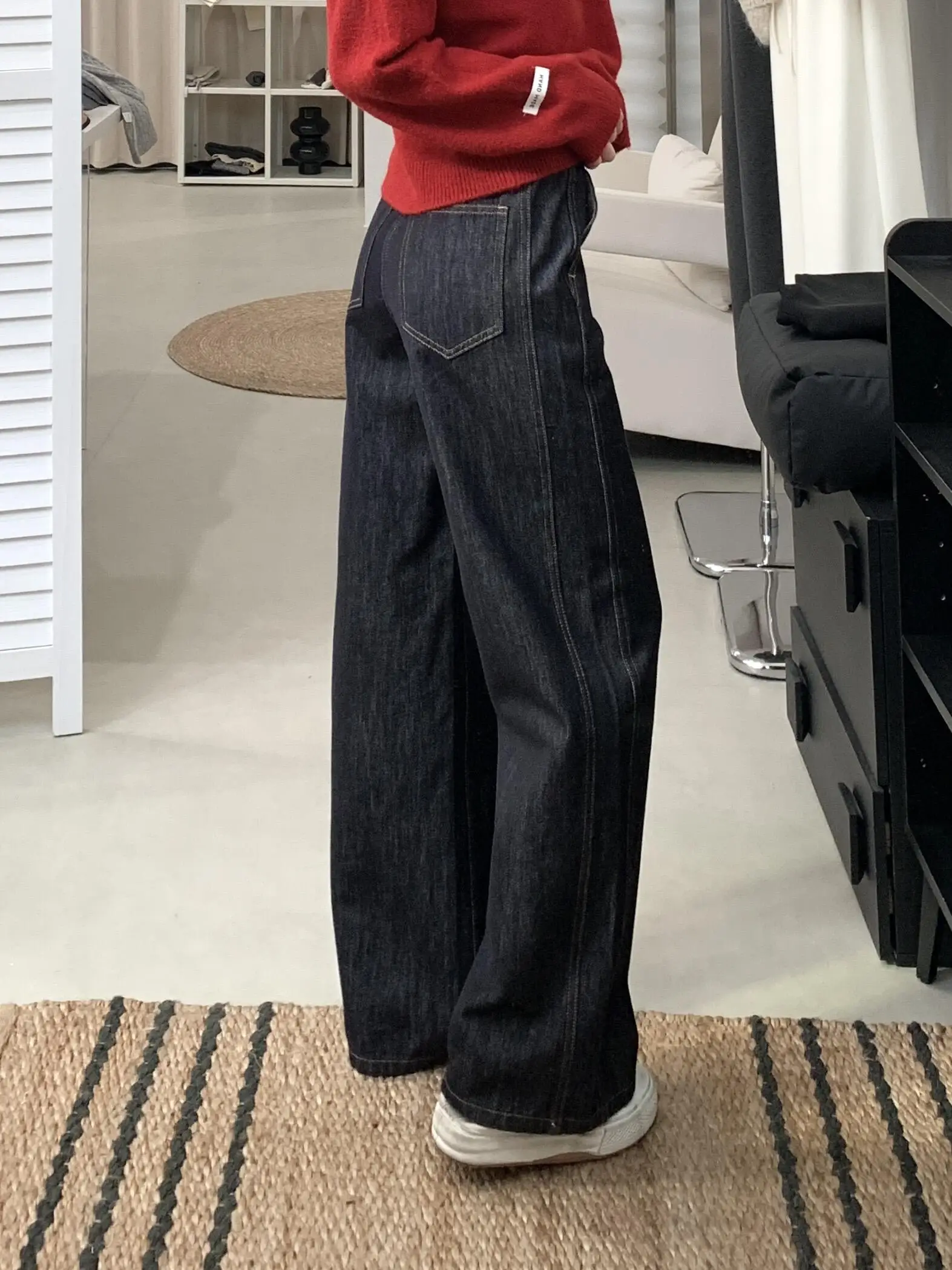 

Y2K Deep Blue Jeans Women Spring Wide Leg Loose Fit High Waisted Hanging Down Floor Length Straight Leg Pants