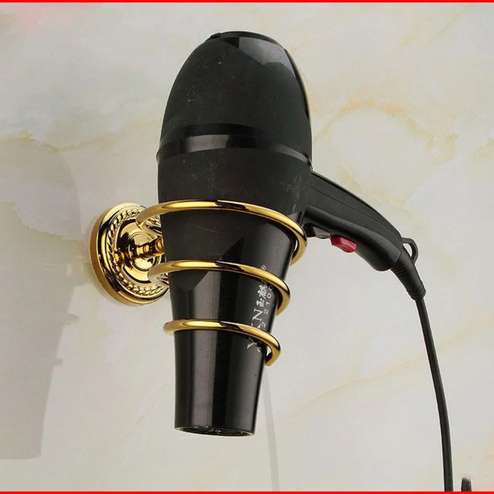 Luxury Golden Gold Color Brass Wall Mounted Bathroom Hair Dryer Holder Bathroom Accessory aba608