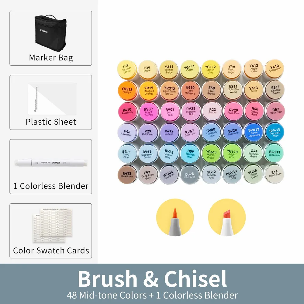 Ohuhu Honolulu 48 Mid-tone kleuren Markeerstift Set Alcohol Art Markers Hervulbare Dual Tips Schetsen Tekening School Art Supplies