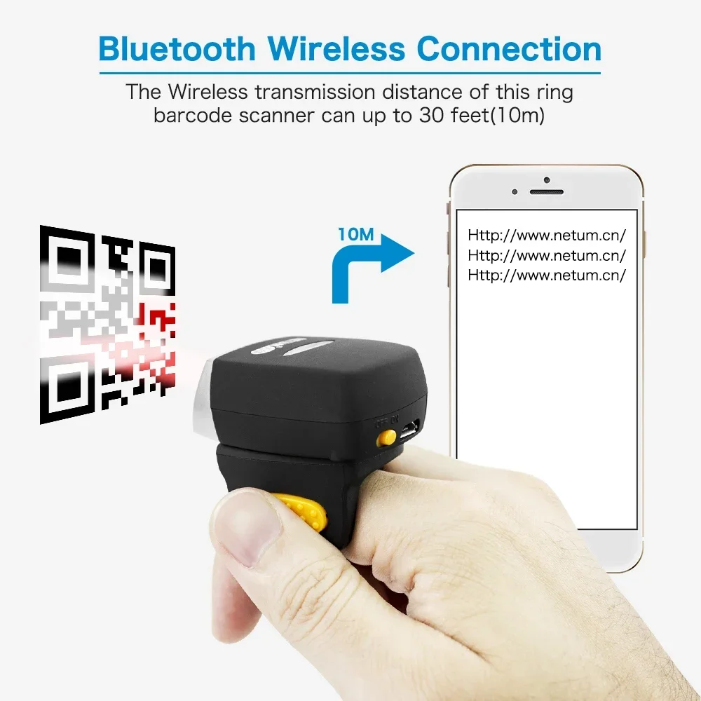 NEW Netum Mini Finger Ring Bar Code Scanner CCD 1D 2D Small Wearable Qr Code Reader Bt Wireless Barcode Scanner