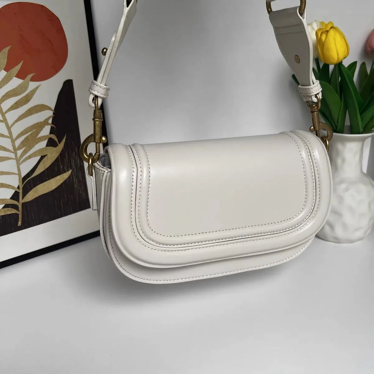 Formeki Lady Bag Concise Office Wide Strap Crossbody Saddle Bag Wide Strap Women Bag 2024Trend Luxury Designer Bag