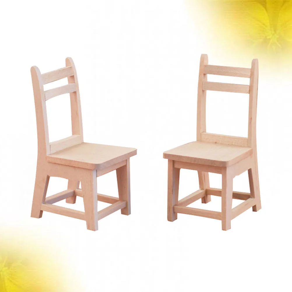 2 Pcs Miniature Chair Figurines Wooden Ornament Small Furniture Baby Accessories