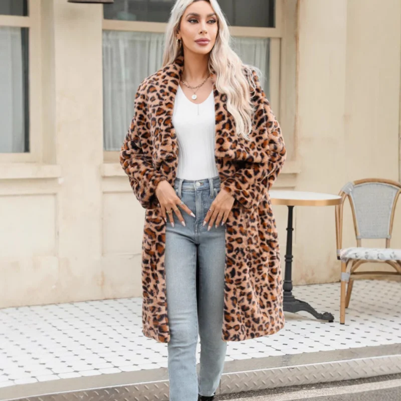 

F0700New European and American Fashion Casual Large Lapel Faux Fur Coat Plush Long Jacket Autumn Winter Warm