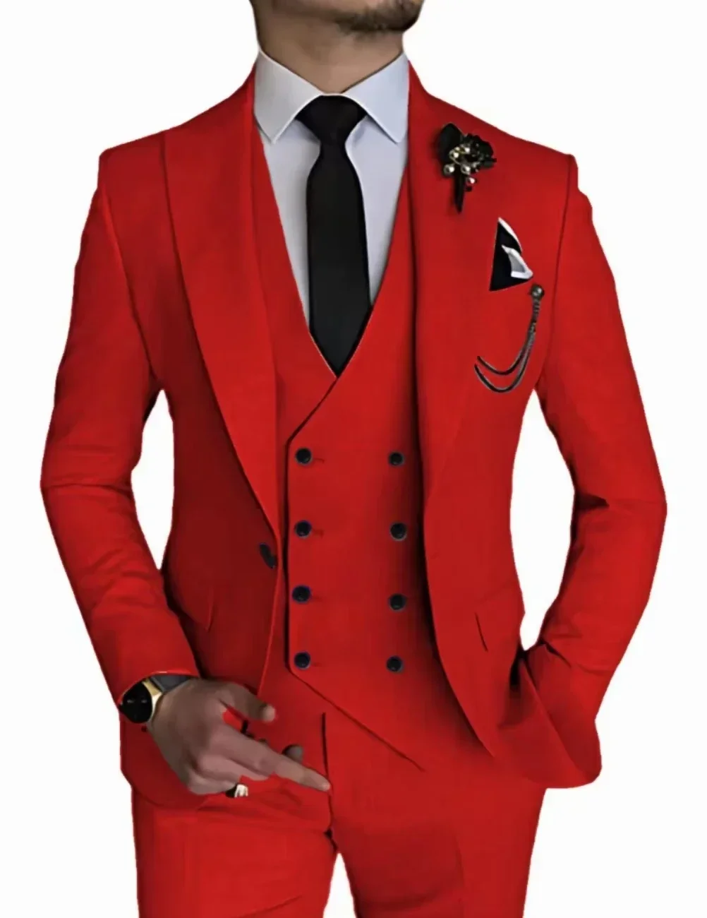 Luxury Men\'s Suit Single Button Business Suit 3-piece Wedding Groom Tuxedo (Jacket+Vest+Pants) Elegant High Quality 2024