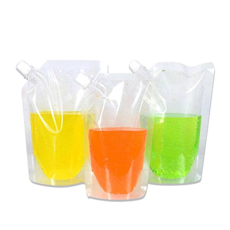 10PCS/Pack Disposable Drinking Pouches 250ML 500ML Suction Nozzle Milk Tea Beverage Juice Storage Bag Transparent Liquid Bag