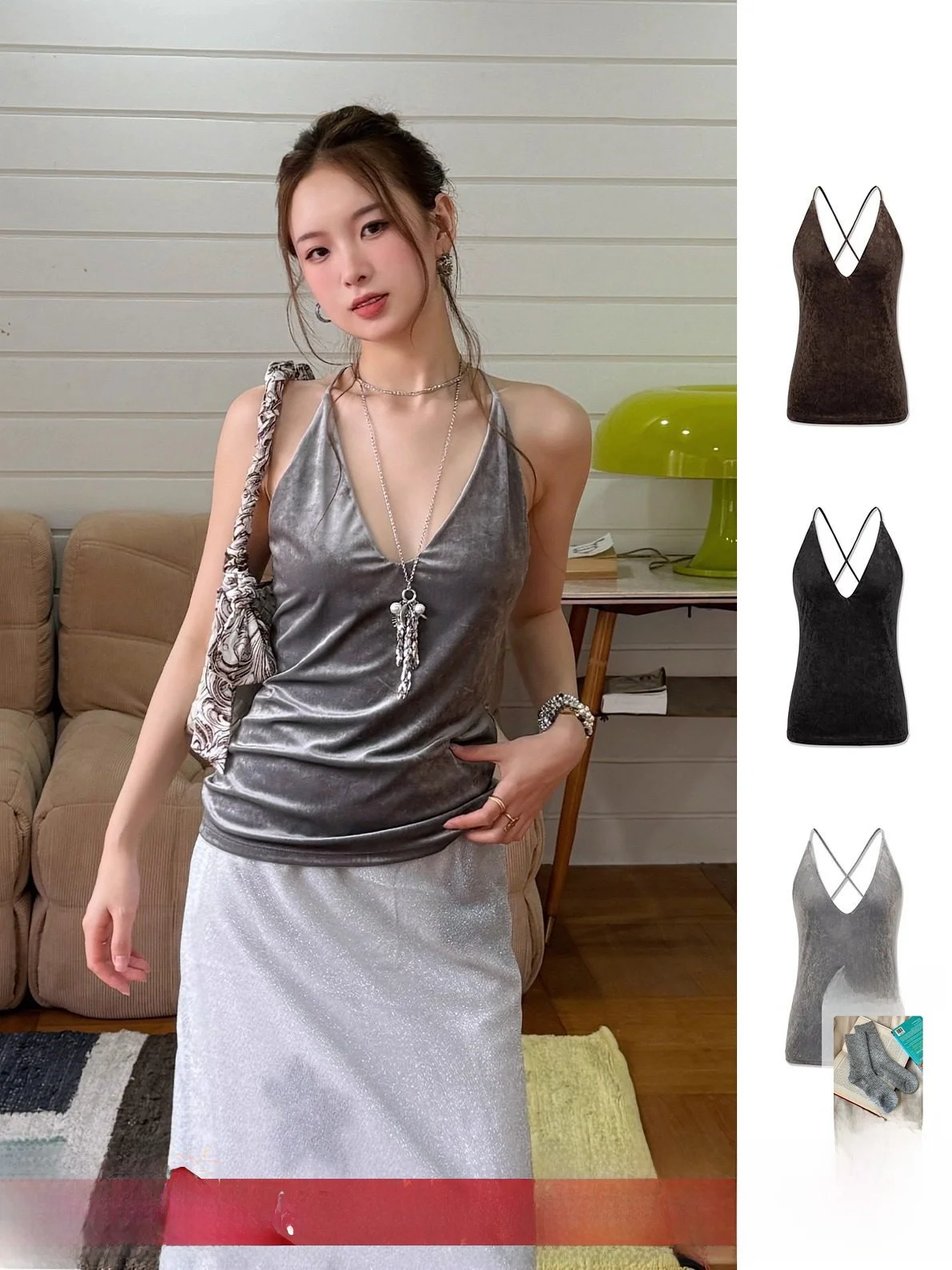 

Roderic Wong Velvet V-Ne Strapl Dr Pure Color Hand-Pied Items Commute Sle Fitting Women's Outerwear