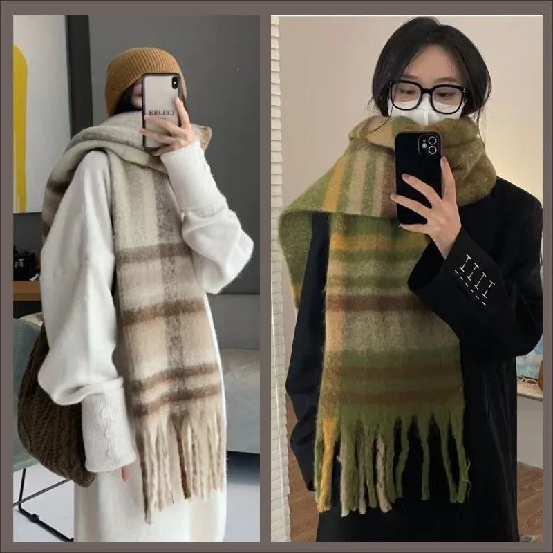 

New Fashion Winter Scarf Women Thicken Warm Plaid Wraps Luxury Scarf Female Designer Brand Men Large Shawl Long Tassel