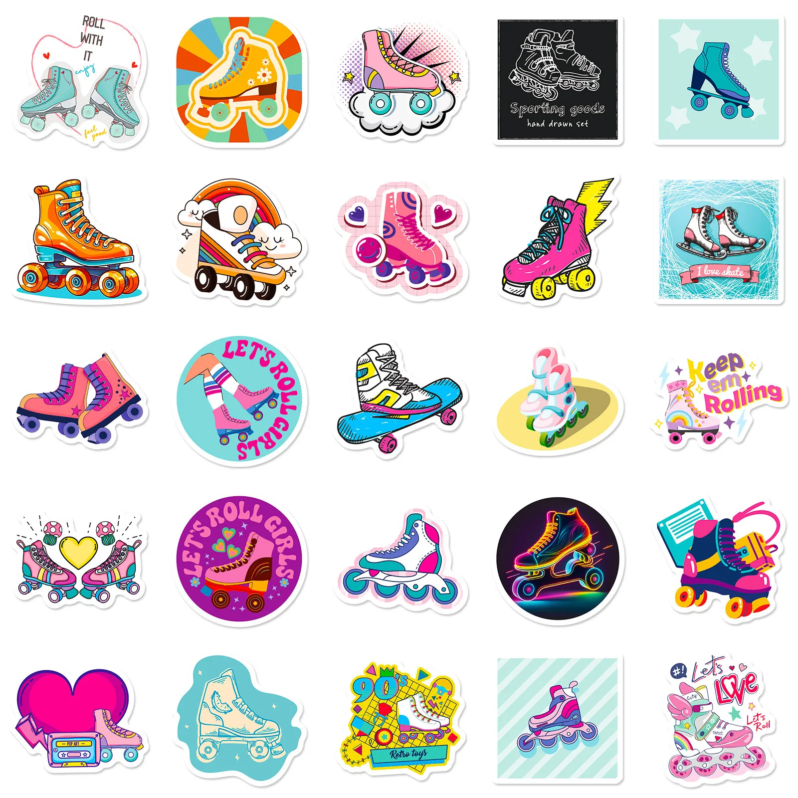 10/25/50pcs Graffiti Roller Skates Girls Stickers for DIY Decor Suitcase Water Bottle Phone Laptop Skateboard Scrapbooking