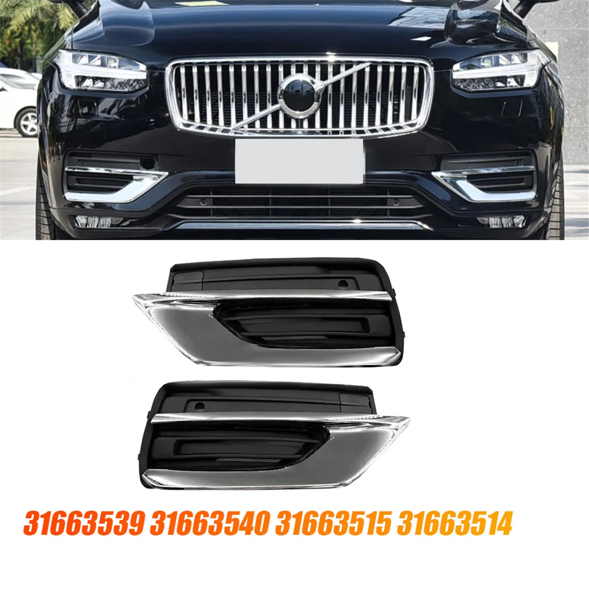 1 Paar Auto Voor Onderste Bumper Roosters Trim Chroom Deksel 31663515 31663514 Voor Volvo Xc90 2019-2022 31663539 31663540