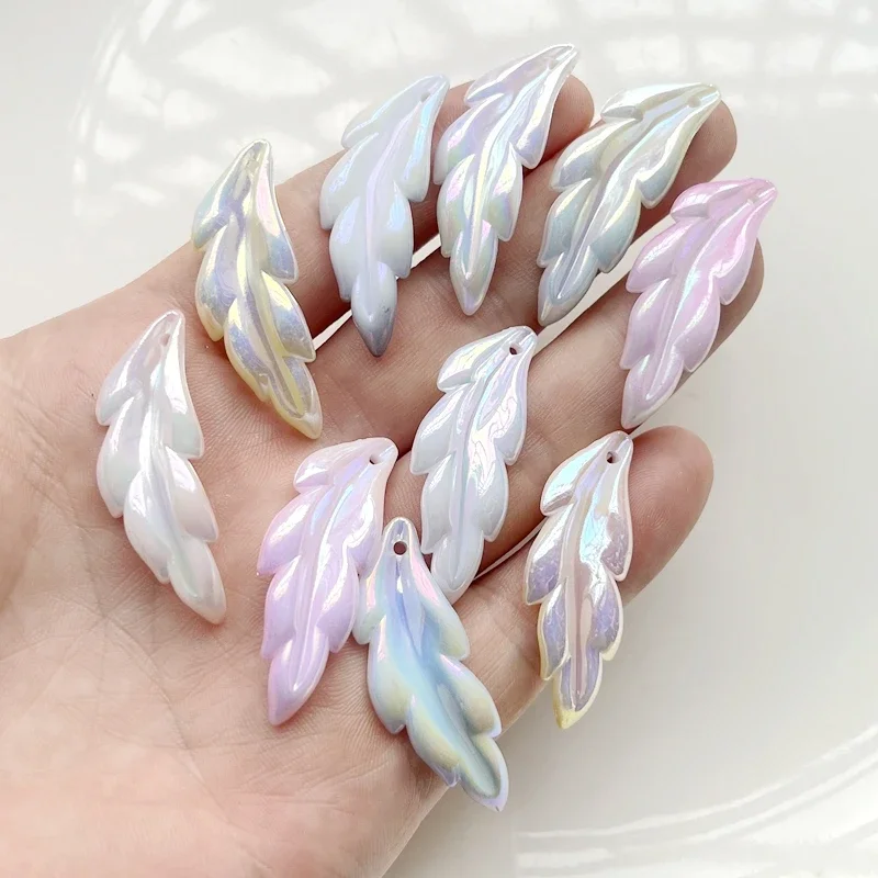 12pcs 40 * 15mm ABS gradient feather beaded jewelry pendants, jewelry making diy earrings, jewelry pendants
