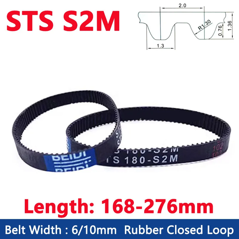 

STS S2M Closed Loop Rubber Timing Belt Width 6/10mm Synchronous Belt Drive Toothed Belt Length 168 170 172 174 176 180 - 276mm