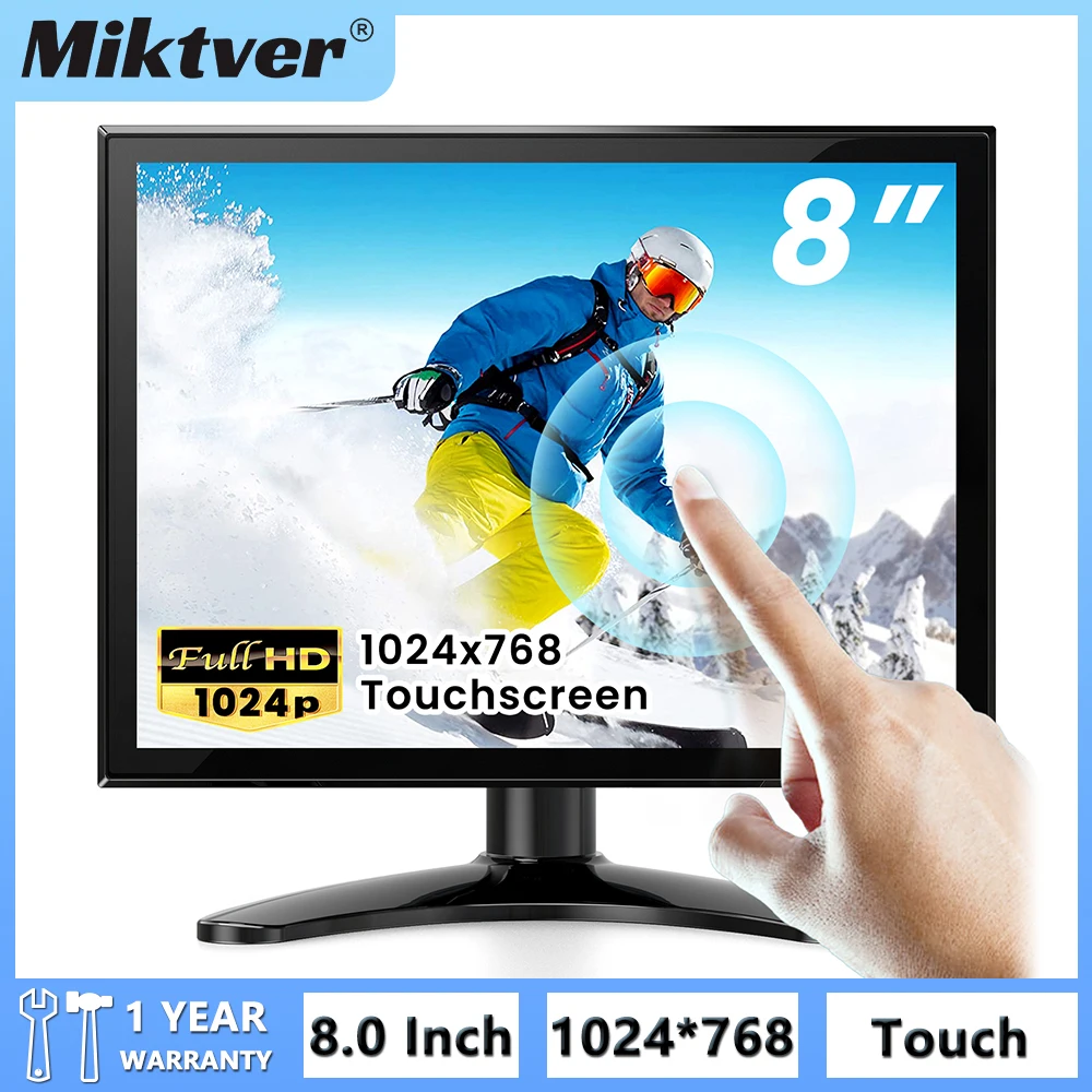 

Miktver MK08-2 Color LCD Touchscreen Monitor 8" IPS Desktop Display With Speaker DC12V Power Small TV With HDMI/VGA/BNC/AV Ports