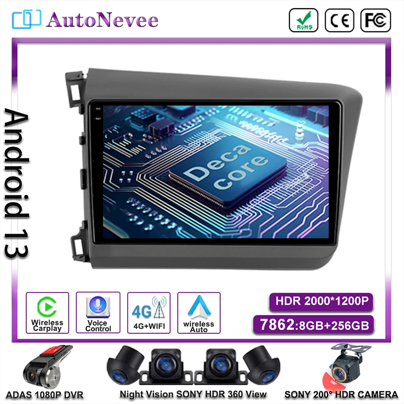 

Android 13 Auto Carplay For Honda Civic 9 FB FK FD 2011 - 2015 Car Radio Multimedia Video Player GPS Navigation No 2Din DVD