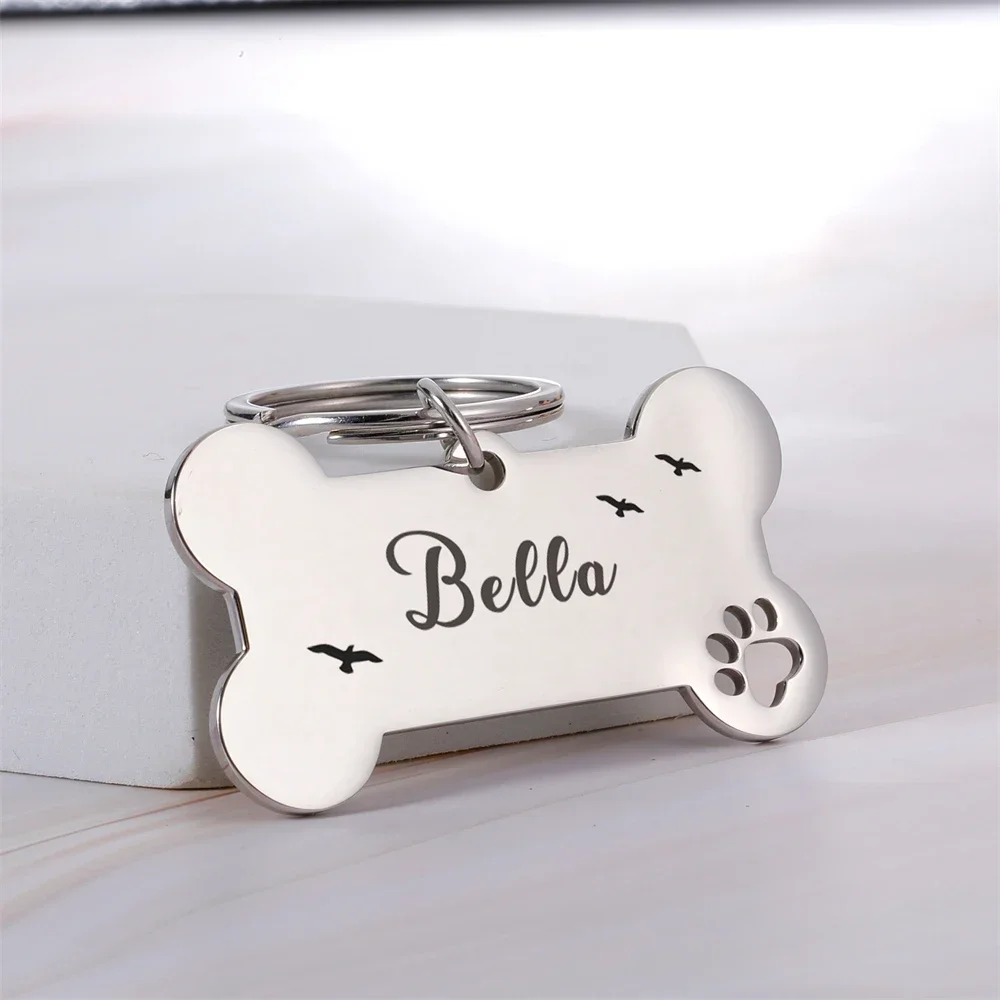 

Personalized Pet ID Tag Custom Cat Puppy Dog Collar Tag Free Engraved Pet ID Name Keychain Pendant Keyring Bone Pet Accessories