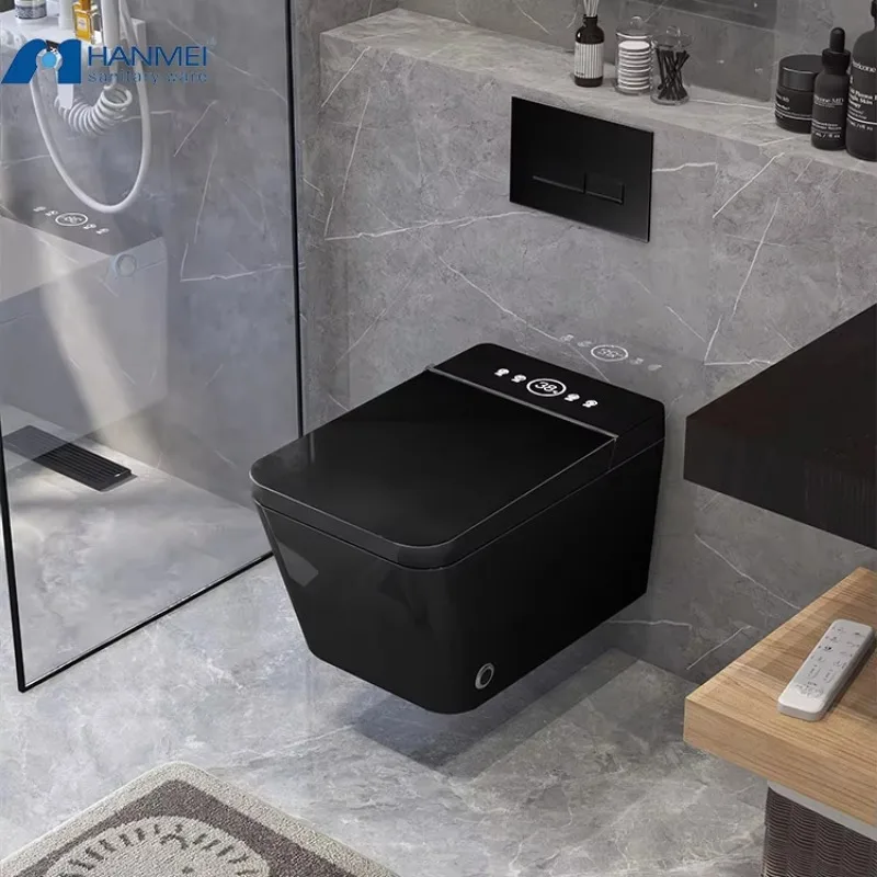 Black Bidet Toilet Ceramic Sanitary Ware Toilet Set Bathroom Standard Ceramic Wall-mounted Toilet