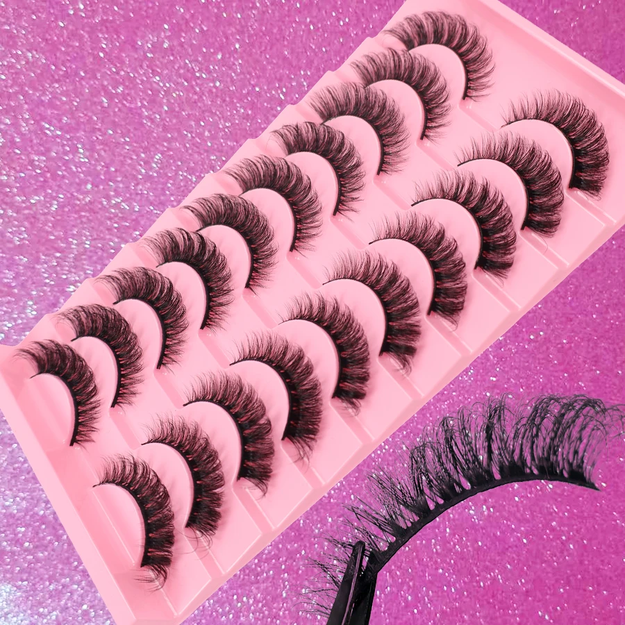 10ペアのつけまつげ、ナチュラルシミュレーションステージメイク、3DブラックステムDDロールDHストライプ、テールウィング付き斜めフライングつけまつげ