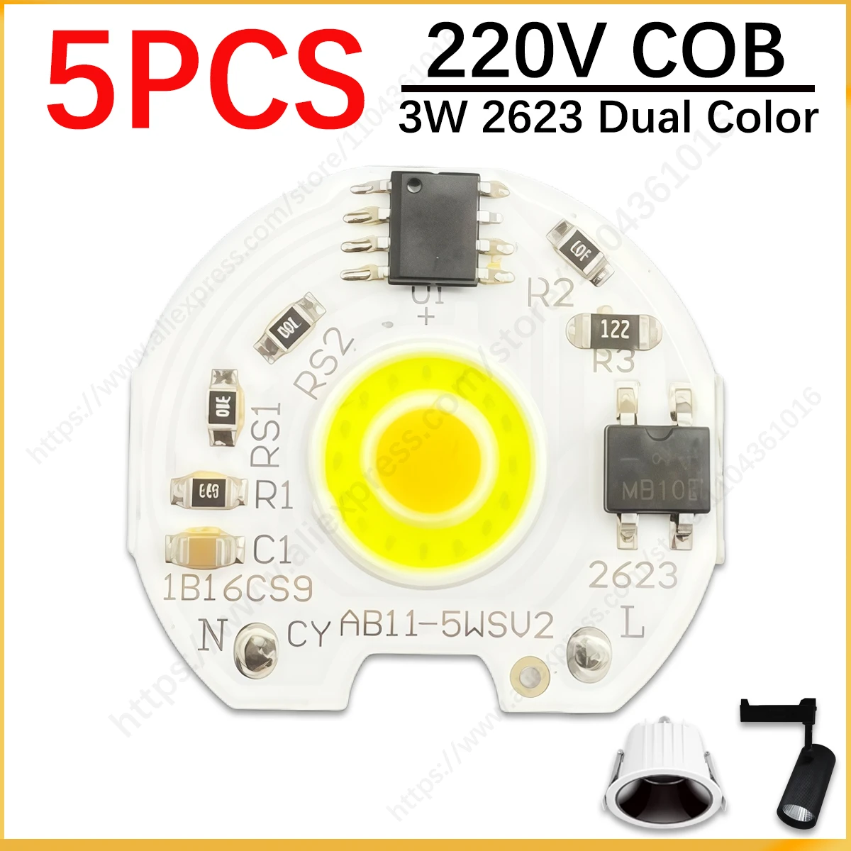 

5-50PCS 2623 F11 COB Light Source LED Dual Color COB Chip Cool Warm White 3W 220V For DIY Spotlight Track Flood Light