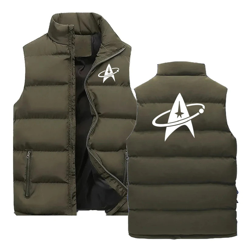 Men's Jacket Printed Winter Warm Coats for Men Zipper Stand Collar Down Vest Oversized Jackets Casual Puffer Vest Sleeveless