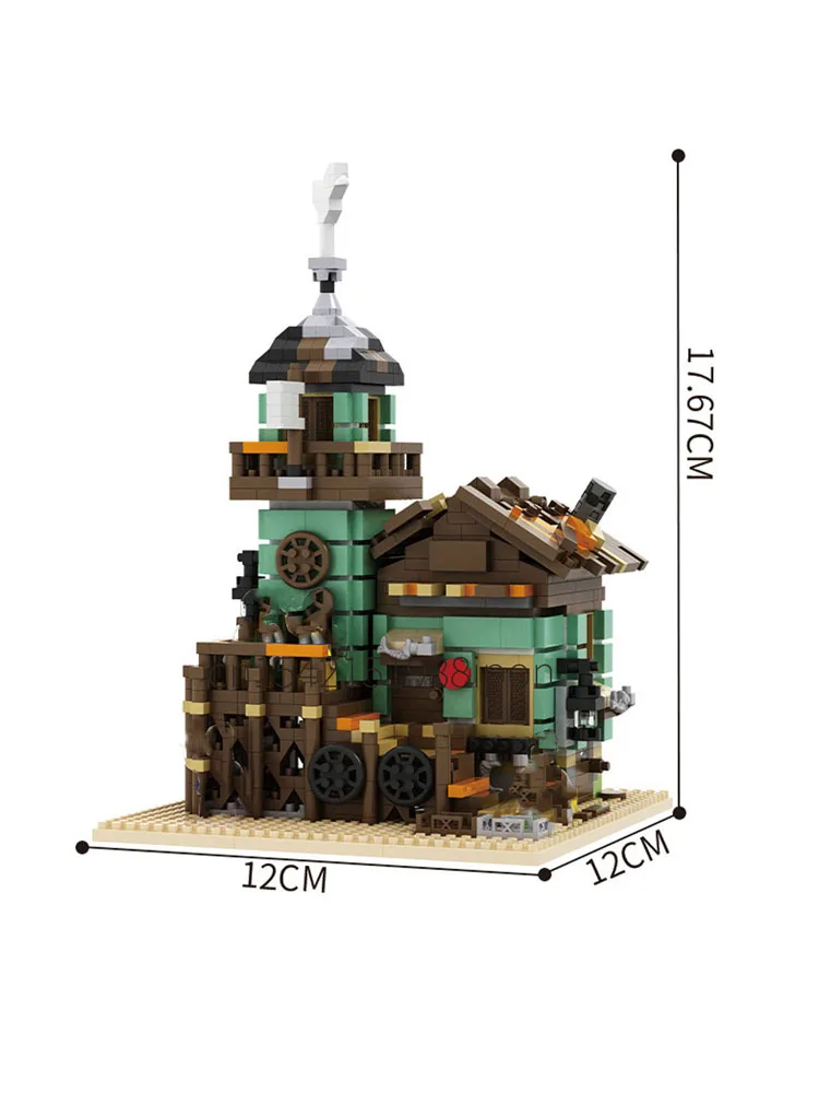 Creative Street View Fisherman's Hut Assembly Building Blocks Difficulty Toys Architectural Style Men and Girls Christmas Gifts