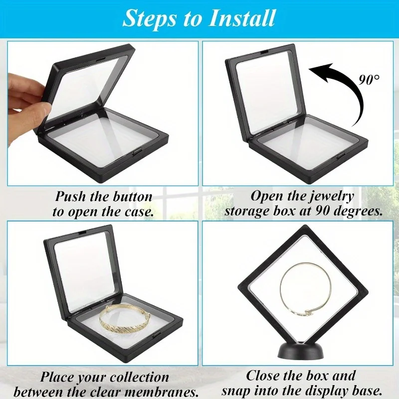 black square 3d floating frame display stand jewelry accessory challenge coin storage hanger box for home decor