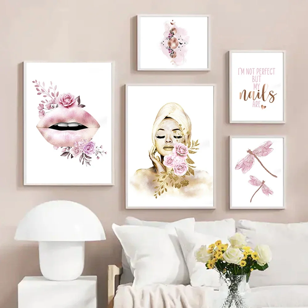 Lip Botox Butterfly Nail Tech Moon Wall Art Canvas Painting Nordic Posters And Prints Wall Pictures For Beauty Salon Decor