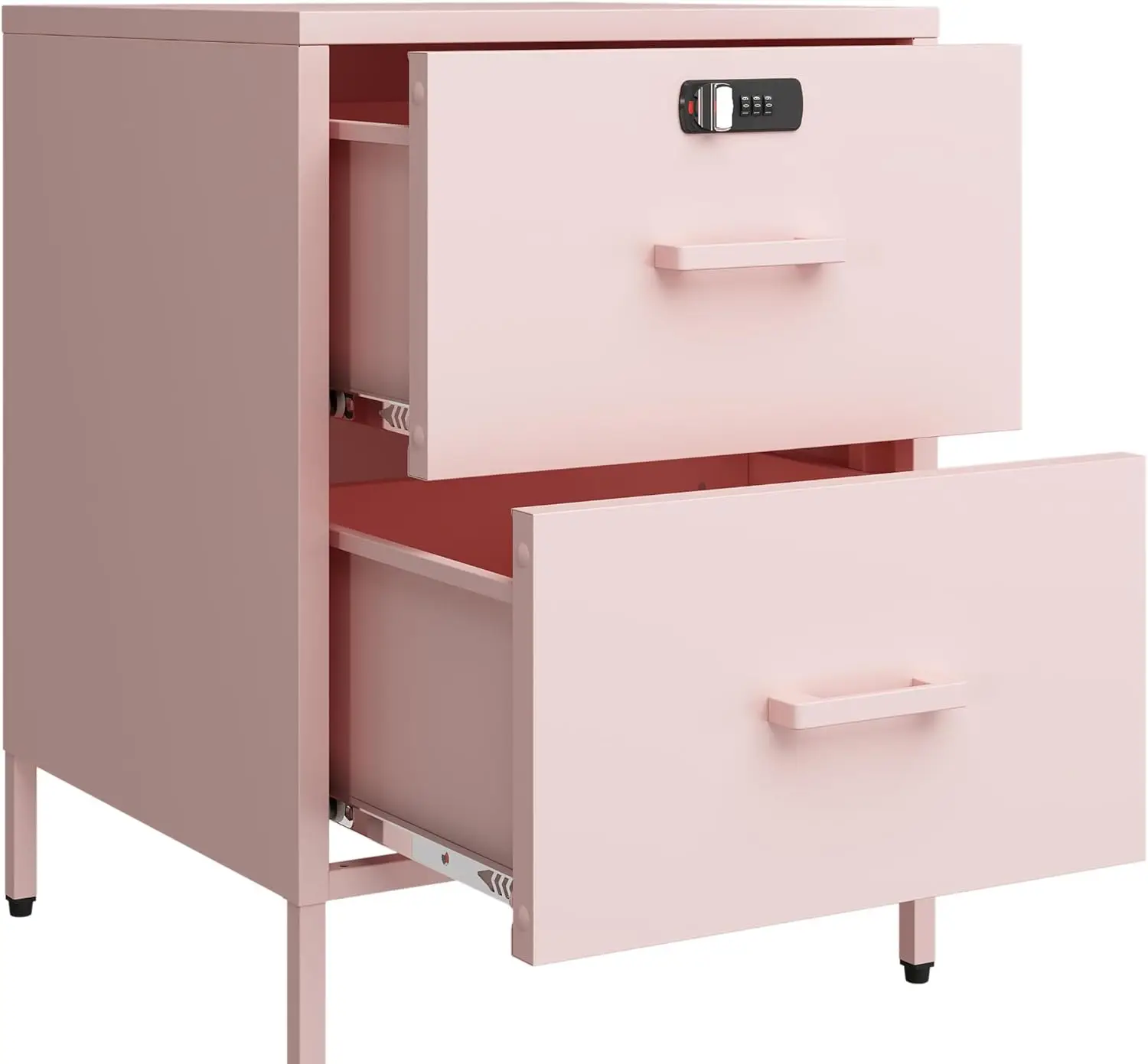 

2 Drawer End Side Table with Lock Metal Nightstand, Lockable Storage Cabinet Kids Cabinet for Living Room, Bedroom, Dorm