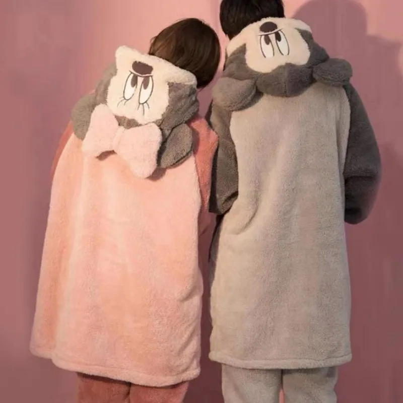 Disney Mickey Mouse Couple Pajamas Sets Winter Thicken Coral Fleece Pyjamas Winter Soft Warm Sleepwear Cartoon Christmas Gifts