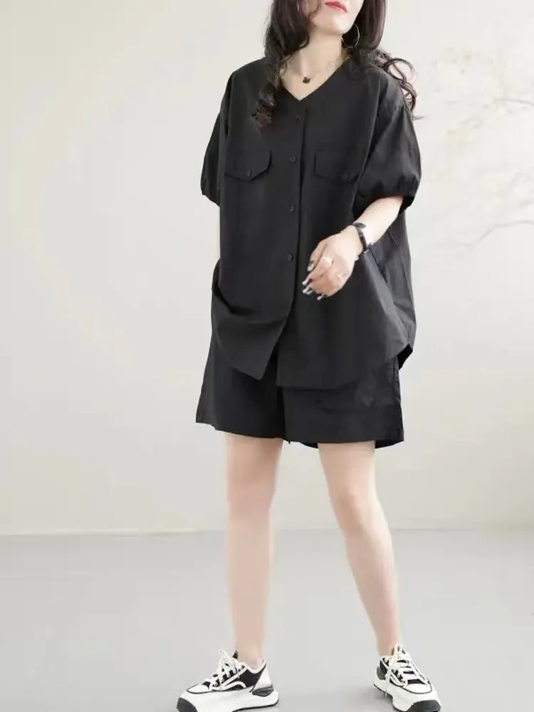 Conjunto informal Faionable de talla grande para mujer, conjunto de dos piezas de algodón cómodo, adelgazante, sentimientos de gama alta, irt orts, verano